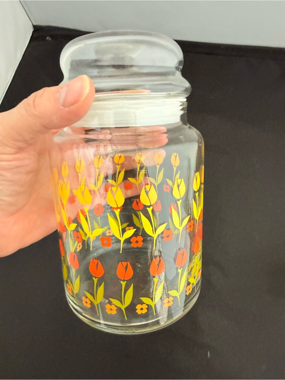 Vintage tulips Glass Mason Jar Canister & Lid